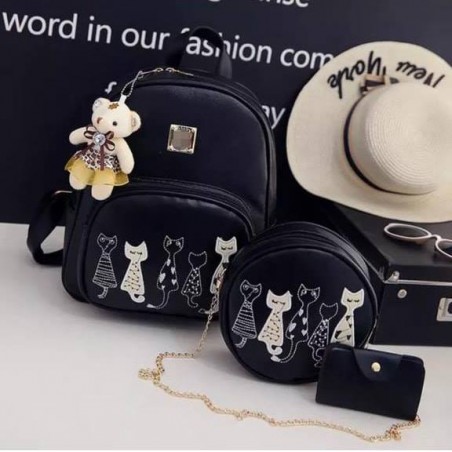 Set rucsac negru Pisicutele aristocrate