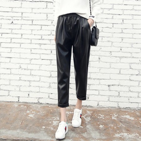 Pantaloni piele ecologica Relax & Fit, model boyfrend