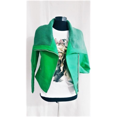 Geaca verde din piele ecologica,biker