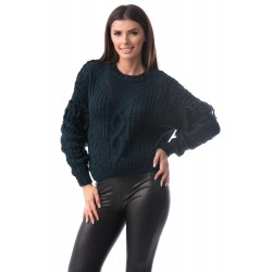 Pulover bleumarin tricotat cu torsade