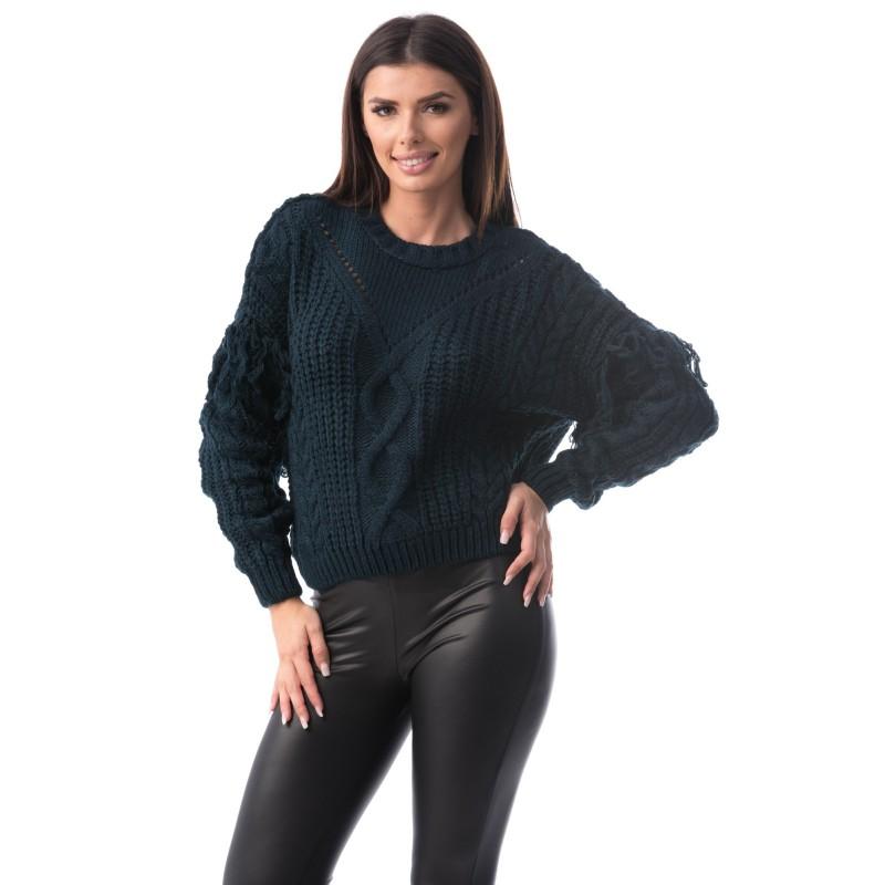 Pulover bleumarin tricotat cu torsade