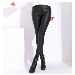 Pantaloni piele eco cu nasturi si fermoar