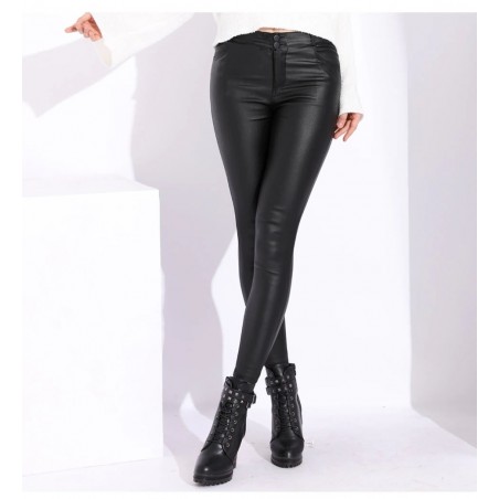 Pantaloni piele eco cu nasturi si fermoar