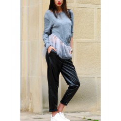 Pantaloni piele ecologica Relax & Fit, model boyfrend
