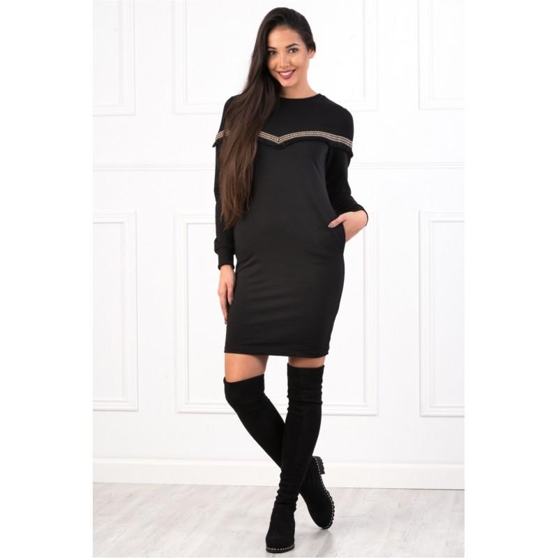 Rochie sport neagra,din bumbac, maneci lungi
