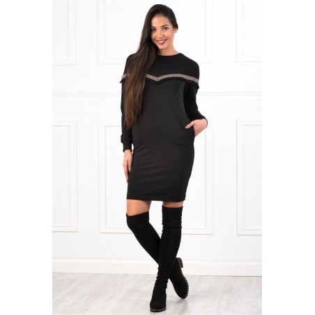 Rochie sport neagra,din bumbac, maneci lungi