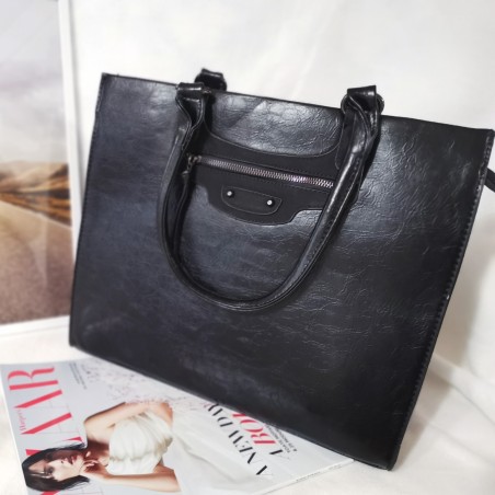 Geanta Work & Shop,neagra, piele ecologica