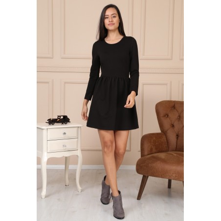 Rochie Pretty casual,neagra, din bumbac cu maneci lungi