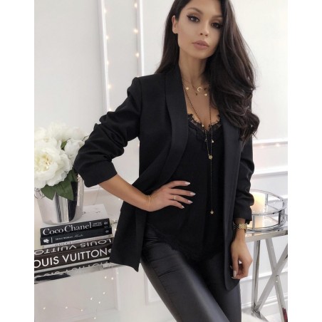Sacou lung negru Bossy Girl