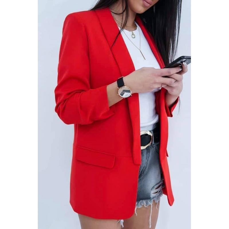 Sacou rosu lung, tip blazer