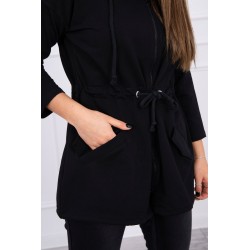 Hanorac Karry negru cu fermoar si snur in talie
