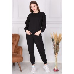 Trening dama Sport & Fit, marimi mari,negru, bumbac