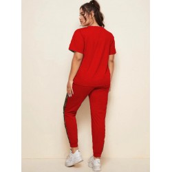 Trening cu maneca scurta Plus Size Fit,rosu, bumbac