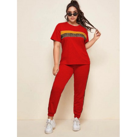 Trening cu maneca scurta Plus Size Fit,rosu, bumbac