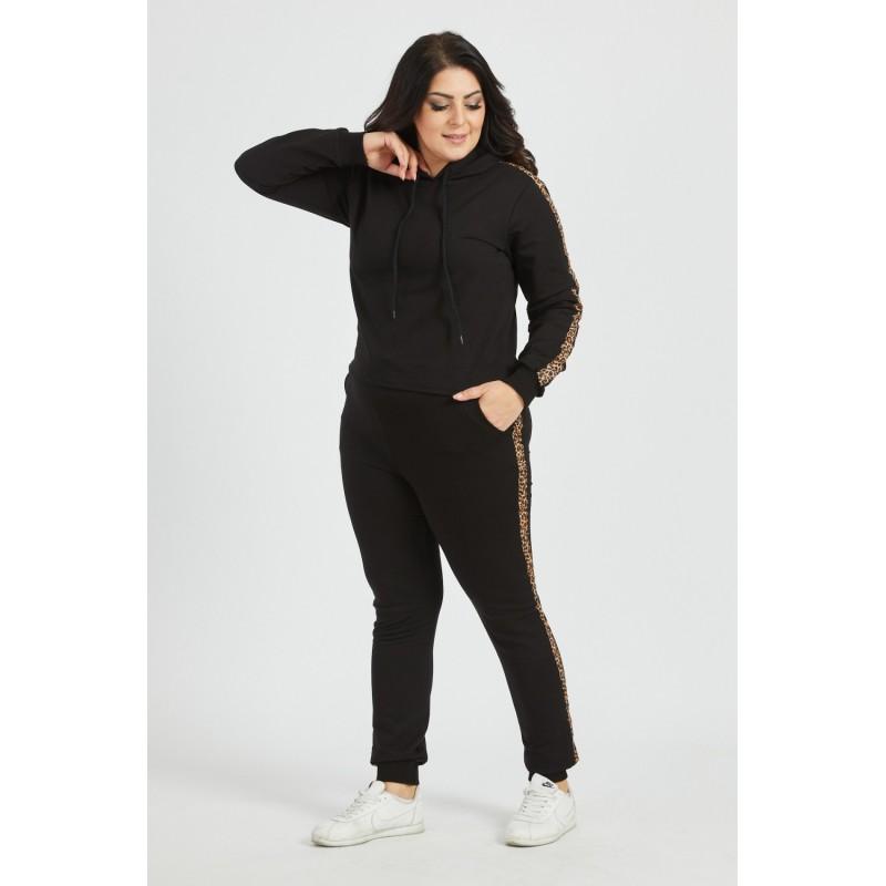 Trening dama Black Cotton , negru, marimi mari, bumbac, animal print