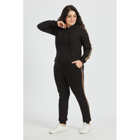 Trening dama Black Cotton , negru, marimi mari, bumbac, animal print