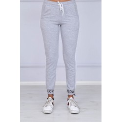 Pantaloni trening Blow din bumbac, gri cu dungi albe