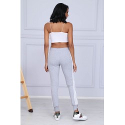 Pantaloni trening Blow din bumbac, gri cu dungi albe