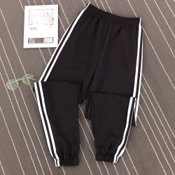 Pantaloni negri trening cu dungi albe