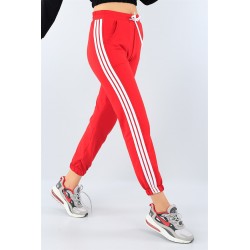 Pantaloni trening cu dungi albe, rosii