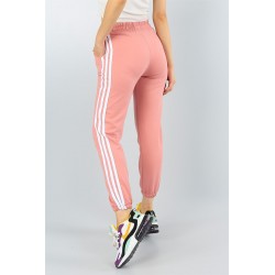 Pantaloni trening cu dungi albe,roz