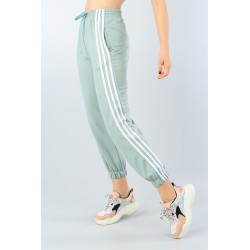 Pantaloni trening cu dungi albe,verde menta