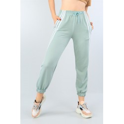 Pantaloni trening cu dungi albe,verde menta