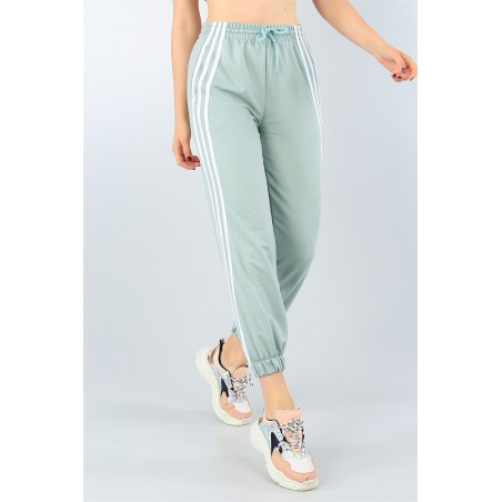 Pantaloni trening cu dungi albe,verde menta