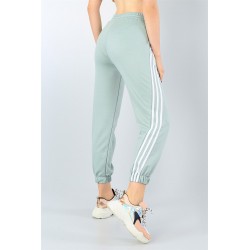 Pantaloni trening cu dungi albe,verde menta