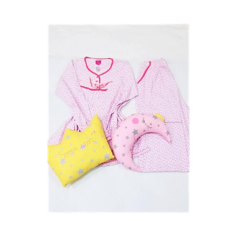 Pijama marimi mari 100%bumbac, alb cu roz