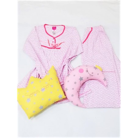 Pijama marimi mari 100%bumbac, alb cu roz