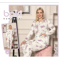 Pijama dama,100% bumbac, marimi mari, imprimeu floral roz