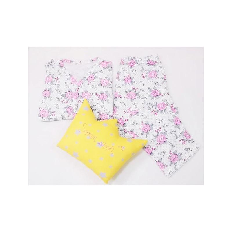 Pijama dama,100% bumbac, marimi mari, imprimeu floral roz