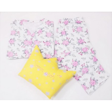 Pijama dama,100% bumbac, marimi mari, imprimeu floral roz