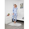 Pijama Lux 100% bumbac, imprimeu floral, albastra