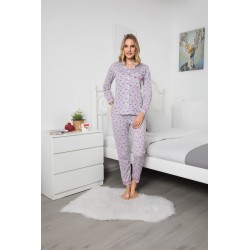 Pijama Lux 100% bumbac, imprimeu floral, gri