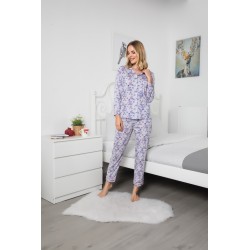 Pijama Lux 100% bumbac, imprimeu floral, gri