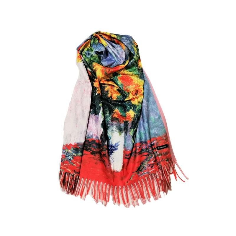 Esarfa casmir cu print floral, floarea soarelui