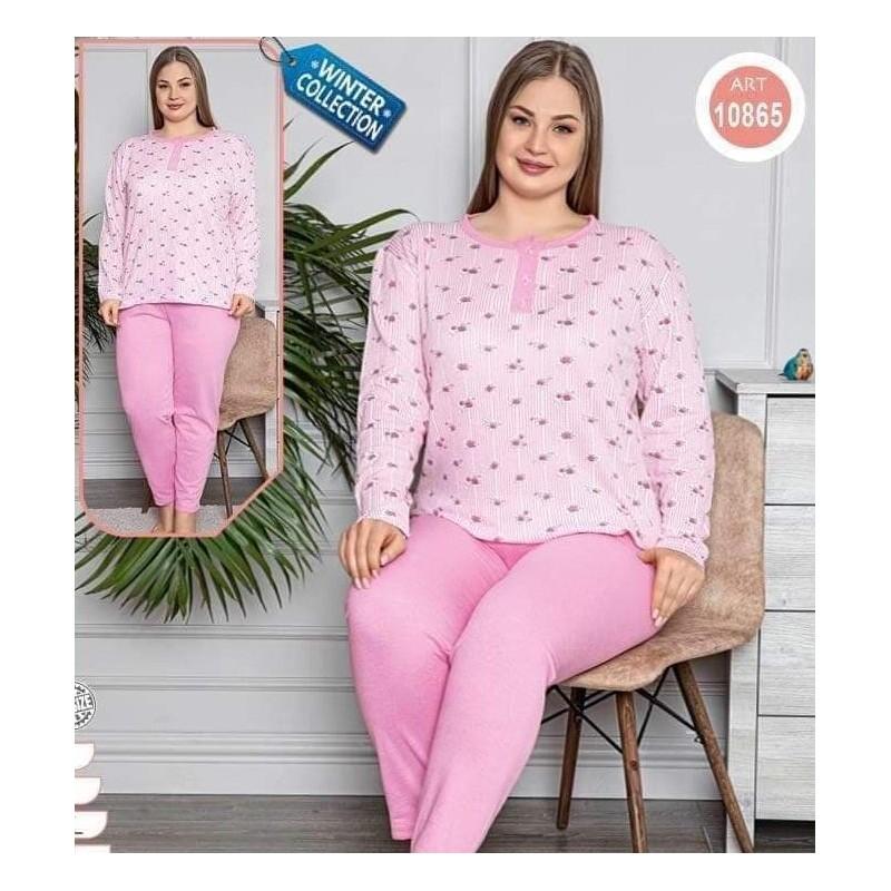 Pijama roz dama, bumbac, marimi mari