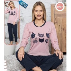 Pijama dama din bumbac cu pisicute