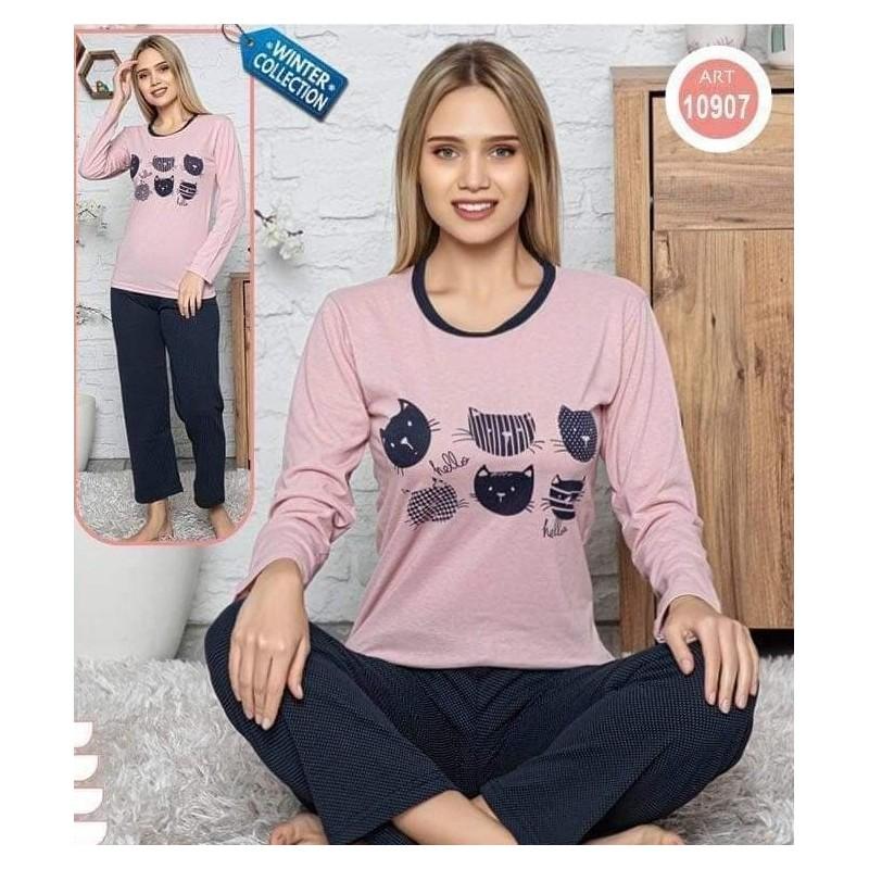 Pijama dama din bumbac cu pisicute
