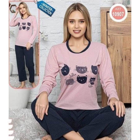 Pijama dama din bumbac cu pisicute