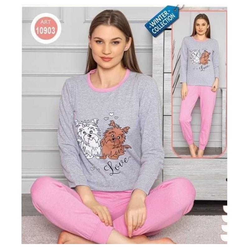 Pijama dama din bumbac cu catelusi