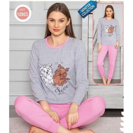 Pijama dama din bumbac cu catelusi