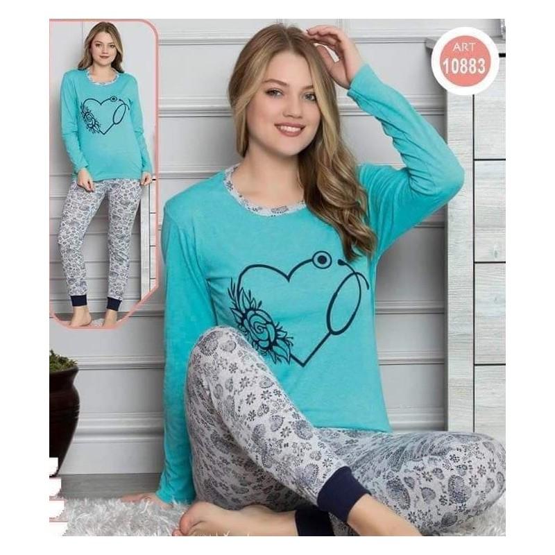 Pijama dama, bumbac, model cu inima