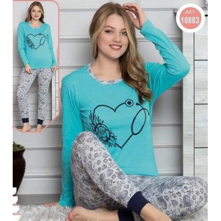 Pijama dama, bumbac, model cu inima