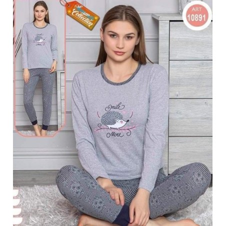 Pijama dama, bumbac, model cu arici