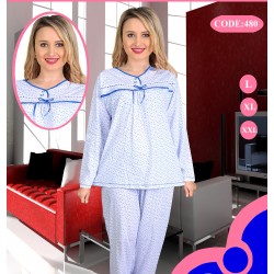 Pijama marimi mari 100%bumbac, alb cu albastru