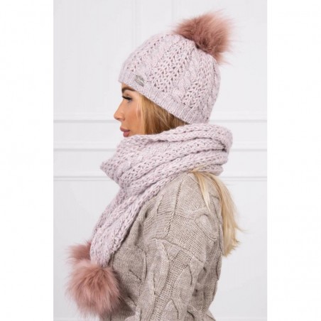 Set tricotat cu fular si caciula Pink Melange