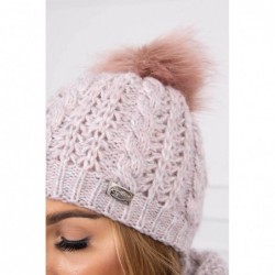 Set tricotat cu fular si caciula Pink Melange